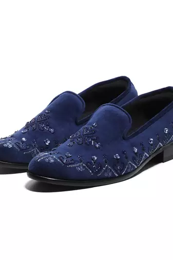 Navy blue woven velvet shoes