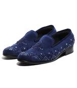 Navy blue woven velvet shoes