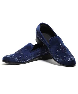 Navy blue woven velvet shoes 2