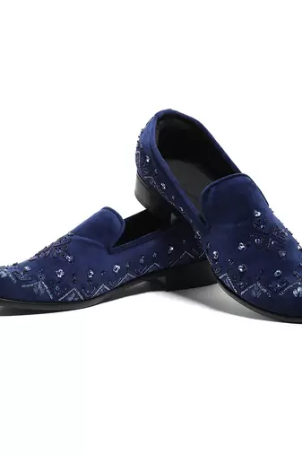 Navy blue woven velvet shoes