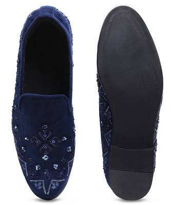 Navy blue woven velvet shoes 3