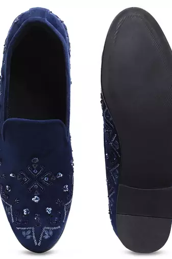 Navy blue woven velvet shoes