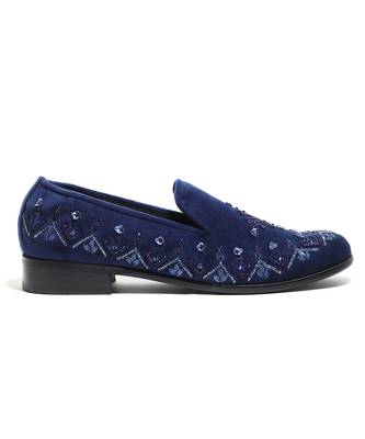 Navy blue woven velvet shoes 4