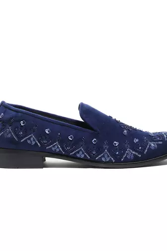 Navy blue woven velvet shoes