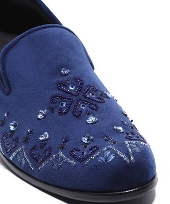 Navy blue woven velvet shoes 5