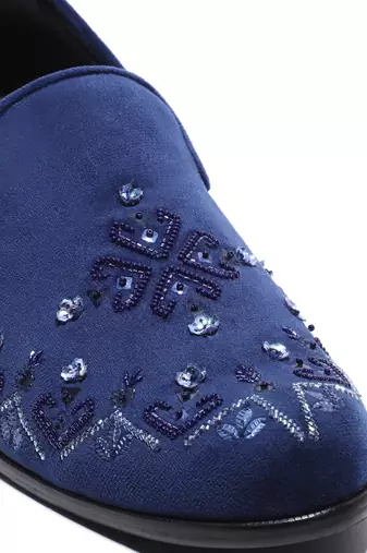 Navy blue woven velvet shoes
