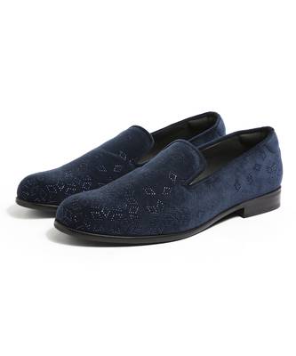 Navy blue woven velvet shoes 1