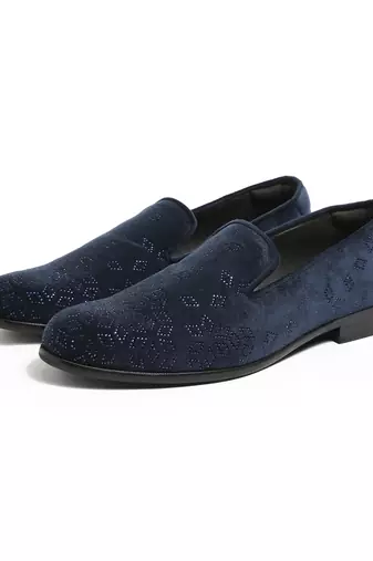 Navy blue woven velvet shoes