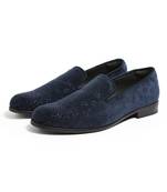 Navy blue woven velvet shoes