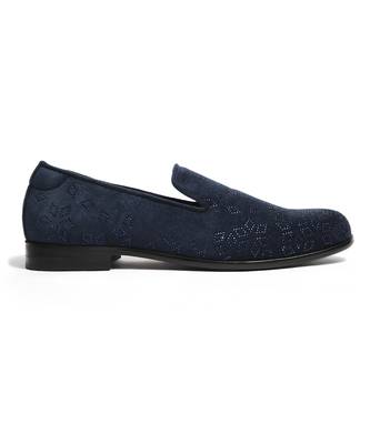 Navy blue woven velvet shoes 2