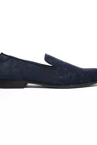 Navy blue woven velvet shoes