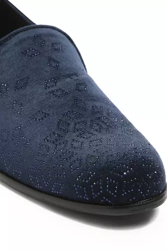 Navy blue woven velvet shoes