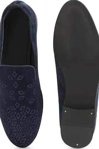 Navy blue woven velvet shoes