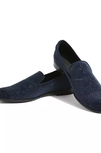 Navy blue woven velvet shoes