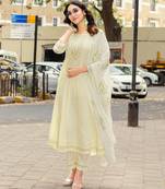 Lime Anarkali Kurta With Trousers & Dupatta 
