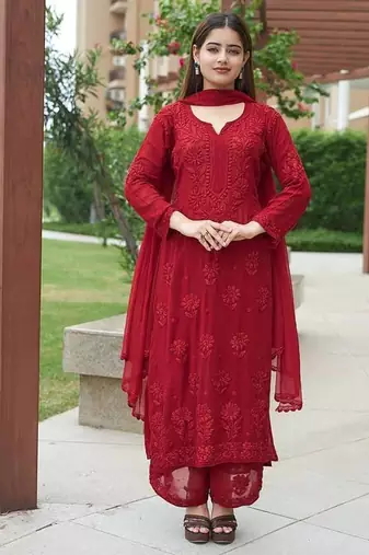 Pink Designer Chikankari Embroidered Georgette Suit with Dupatta