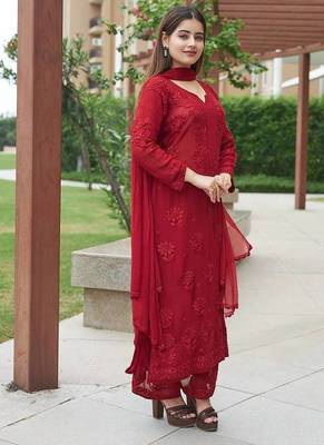 Pink Designer Chikankari Embroidered Georgette Suit with Dupatta 2