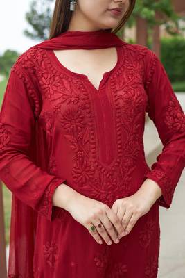 Pink Designer Chikankari Embroidered Georgette Suit with Dupatta 3