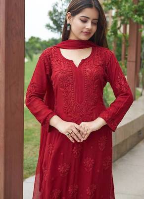 Pink Designer Chikankari Embroidered Georgette Suit with Dupatta 4