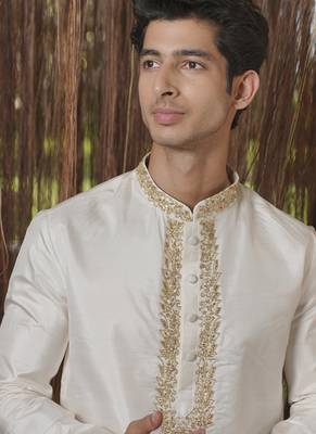 White plain silk kurta & dhoti with stole 2
