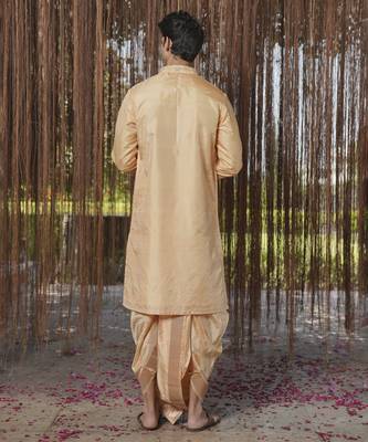 Brown plain silk kurta & dhoti with stole 3
