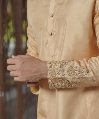 Brown plain silk kurta & dhoti with stole 5