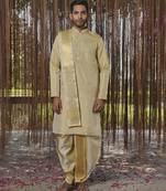 Green plain silk kurta & dhoti with stole