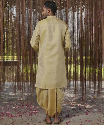 Green plain silk kurta & dhoti with stole 2