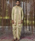 Green plain silk kurta & dhoti with stole