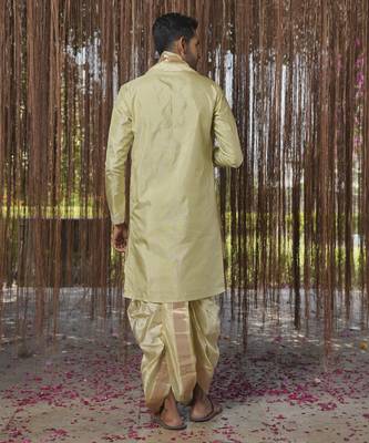 Green plain silk kurta & dhoti with stole 5
