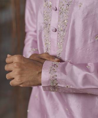 Purple plain silk kurta & dhoti with stole 4