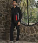 Red plain silk jacket & pant set