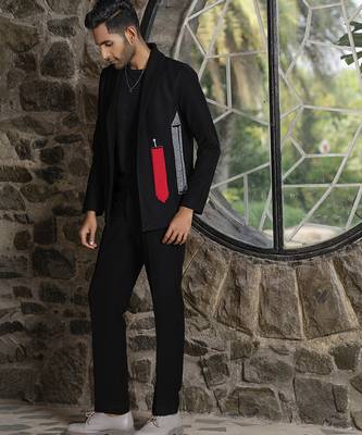 Red plain silk jacket & pant set 2