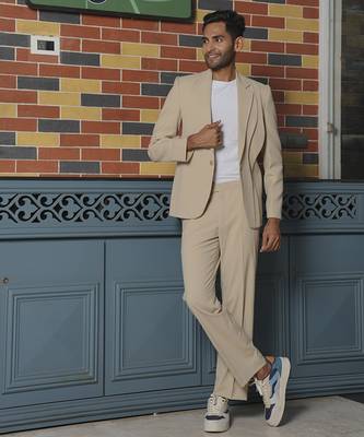 Beige plain lycra jacket & pant set 1