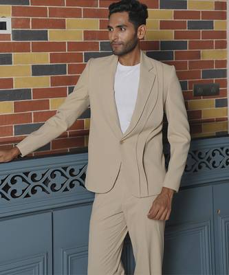 Beige plain lycra jacket & pant set 2