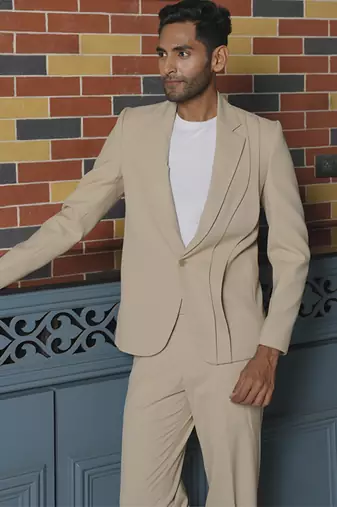Beige plain lycra jacket & pant set