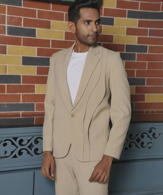 Beige plain lycra jacket & pant set 3