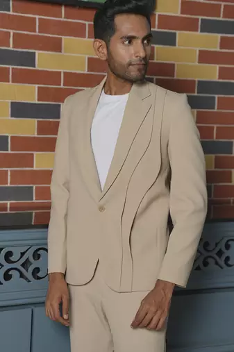 Beige plain lycra jacket & pant set