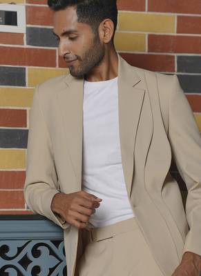 Beige plain lycra jacket & pant set 4