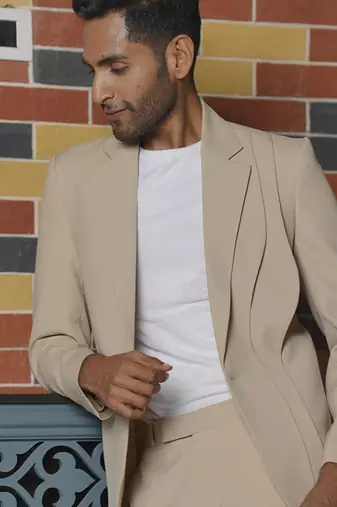 Beige plain lycra jacket & pant set