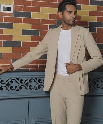 Beige plain lycra jacket & pant set 5
