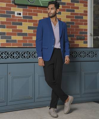 Blue plain lycra jacket & pant set 1
