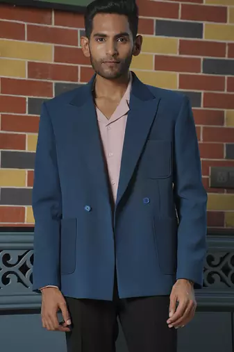 Blue plain lycra jacket & pant set