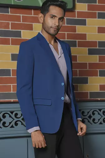 Blue plain lycra jacket & pant set