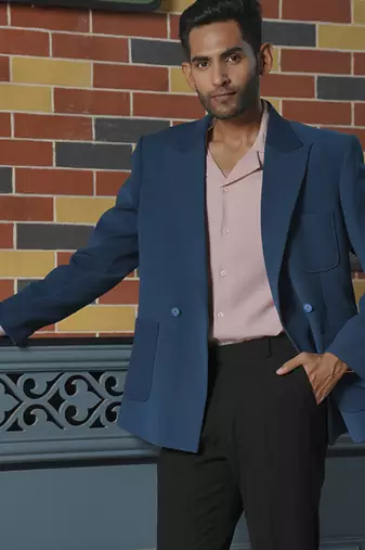 Blue plain lycra jacket & pant set
