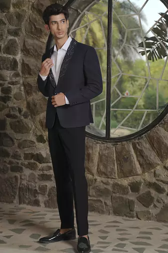 Blue plain lycra jacket & pant set