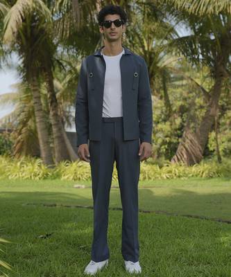 Grey lycra plain shacket 1