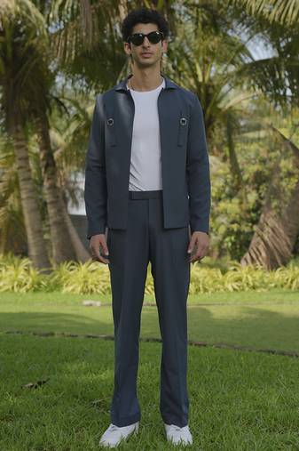 Grey lycra plain shacket
