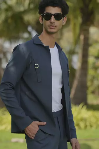 Grey lycra plain shacket