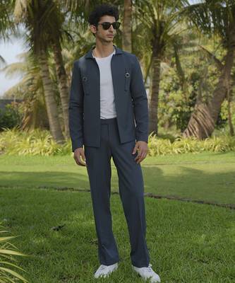 Grey lycra plain shacket 4